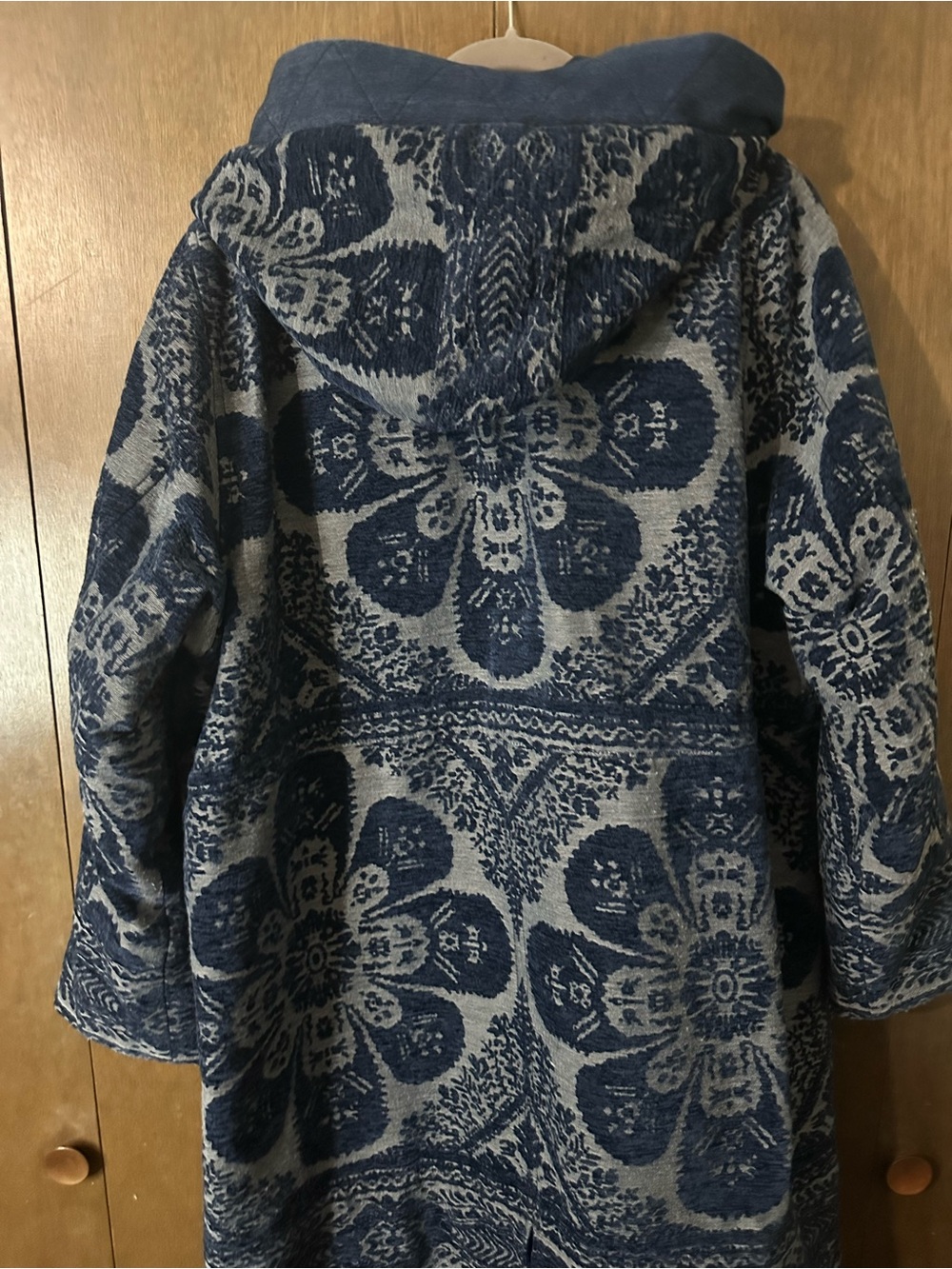 Anthropologie Blue Chenille Tapestry Patterned Long Women's Coat Parka Sz 1X - Picture 10 of 16